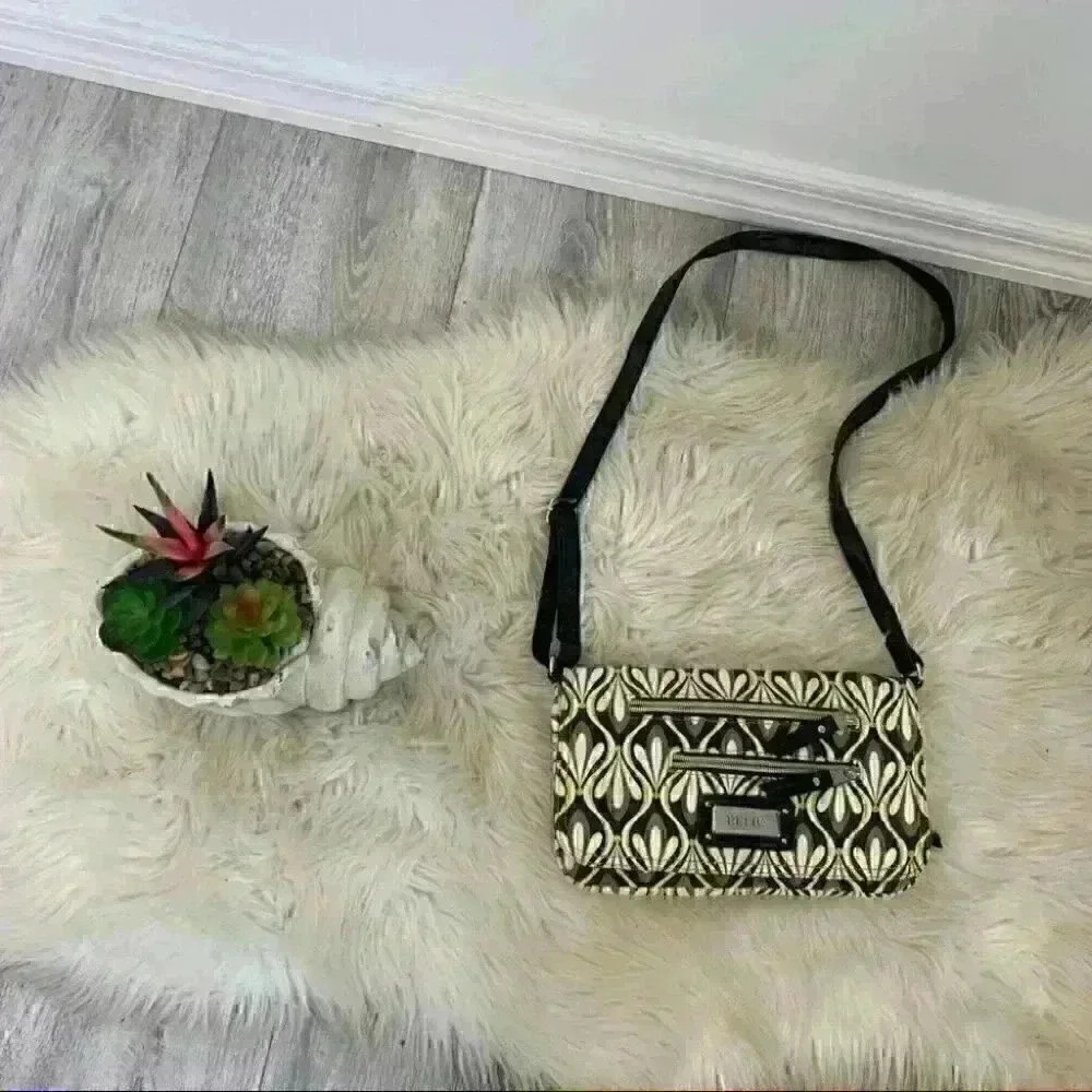 Relic by Fossil Handbag Crossbody w/ built in wallet Black Yellow Gray Canvas